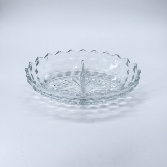 Vintage Fostoria Glass American Clear 2056 Divided Oval Serving Bowl Cubist - Picture 4 of 9